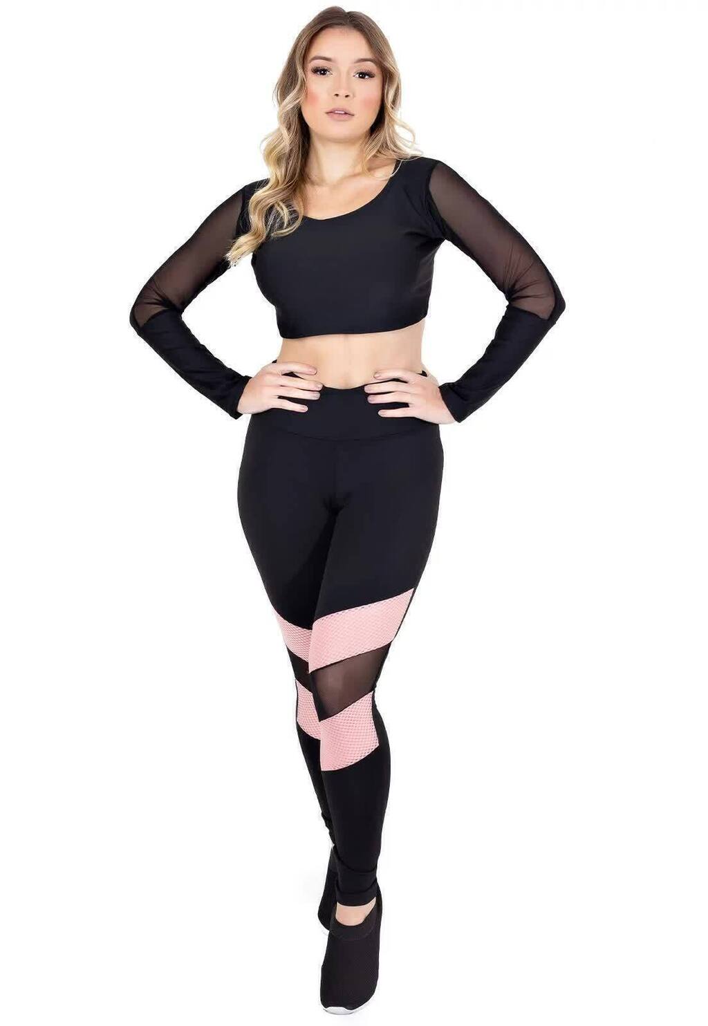 Conjunto Cropped Manga Longa e Calça Legging Conjunto Fitness | REF: LX101